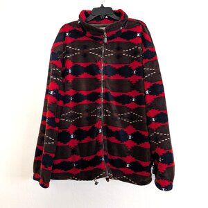 ANGDERSON Jacket Men's 2XL Red Brown Navy Aztec Fleece Full Zip Long Sleeve